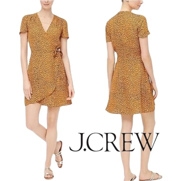 J. Crew Dresses & Skirts - J. Crew Leopard Print Wrap/Tie Dress Size 2, Small EUC, Dark Navy & Orange